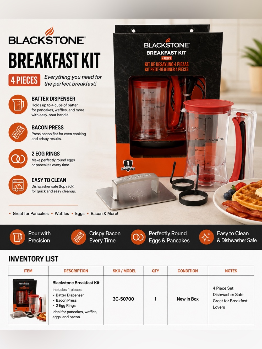 Blackstone Red and Black Breakfast Kit - 4 Piece Set